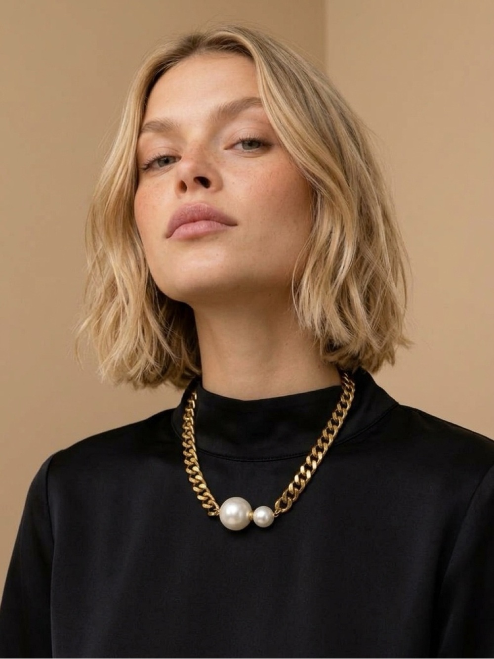 Gold Chain Elegant Necklace with Pearl Accents